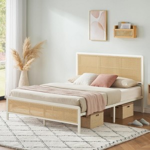 homfan Rattan Platform Bed Frame With Headboard, Modern Style Cane Boho Bed Frames With Heavy Duty Sturdy Steel Slat Support, No Box Spring Needed - 1 of 4
