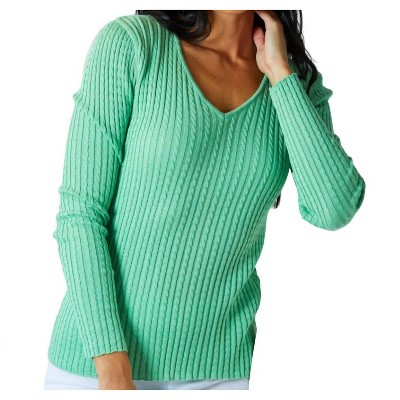Women's Braided V-Neck Sweater - Angel Apparel