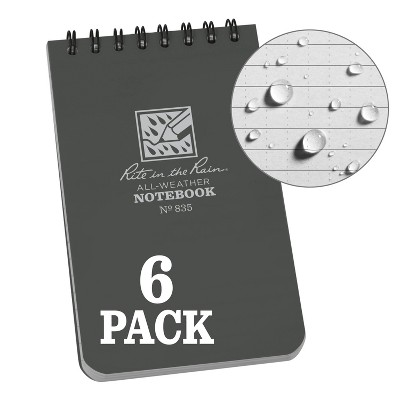 6pk Spiral Notebook 1 Subject Special Ruled 3" x 5" Gray - Rite in the Rain