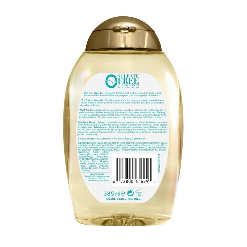 OGX Lightweight + Coconut Fine Curls Shampoo, Lightweight, Coconut Water Shampoo - 13 fl oz, 3 of 8