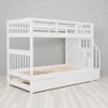 Twin Over Twin Stairway Bunk Bed with Trundle and Storage Shelves, Convertible Pine Wood Frame - 4 of 4