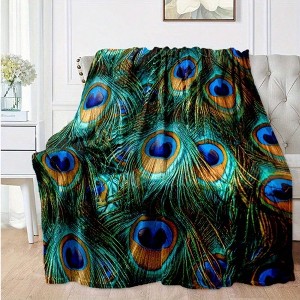 Luxurious Peacock Feather Print Throw Blanket Soft, Lightweight, and Warm for All Seasons, Vibrant Blue and Green Design, Peacock Decor. - 1 of 4