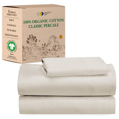 California King Natural Ivory Organic Cotton Percale Sheet Set