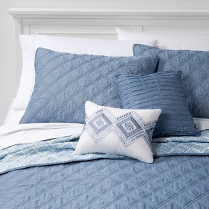 5pc Full/Queen Cole Stitched Chambray Quilt Set Indigo, Blue