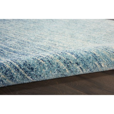 Round Blue Geometric Synthetic Easy Care Rug, 8 ft