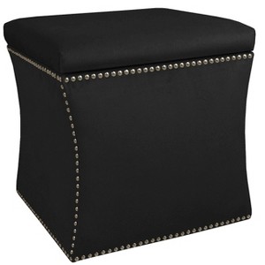 Nail Button Storage Ottoman Velvet Black Pewter Nail Buttons - Skyline Furniture, Adult Unisex