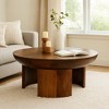 Royal Hampton 35 Inch Coffee Table | Handcrafted Round Mango Wood Top | Modern Curved Tripod Legs - 2 of 4