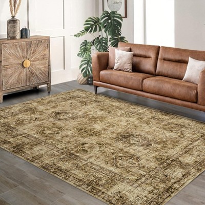 Vintage Oriental Rhombus Printed Rug- Retro Distressed Tone ,Low-Pile,Washable,Non-Slip,Rugs for Living Room,Bedroom, Kitchen