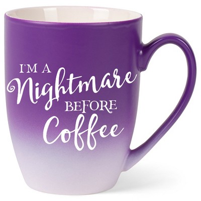 Elanze Designs Nightmare Before Coffee Two Toned Ombre Matte Purple and White 12 ounce Ceramic Stoneware Coffee Cup Mug