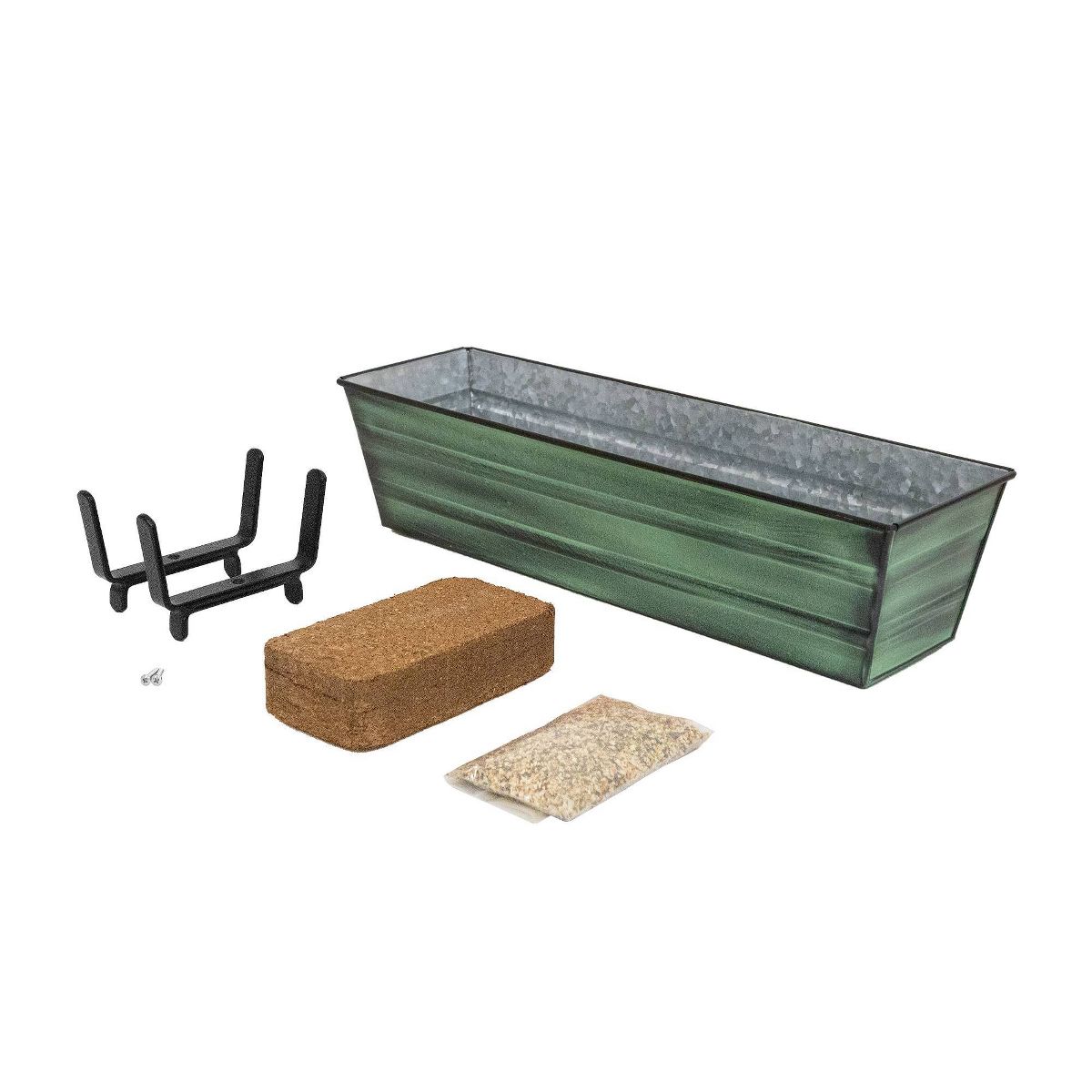 ACHLA Designs Small Patina Finish Rectangular Galvanized Steel Outdoor Planter Box with Mounting Bracket Green