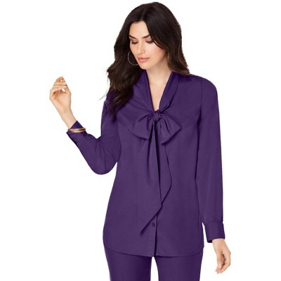Roaman's Women's Plus Size Long Sleeve Bow Blouse