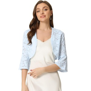INSPIRE CHIC Women's Elegant Lace 3/4 Bell Sleeves Open Front Evening Shrug - 1 of 4