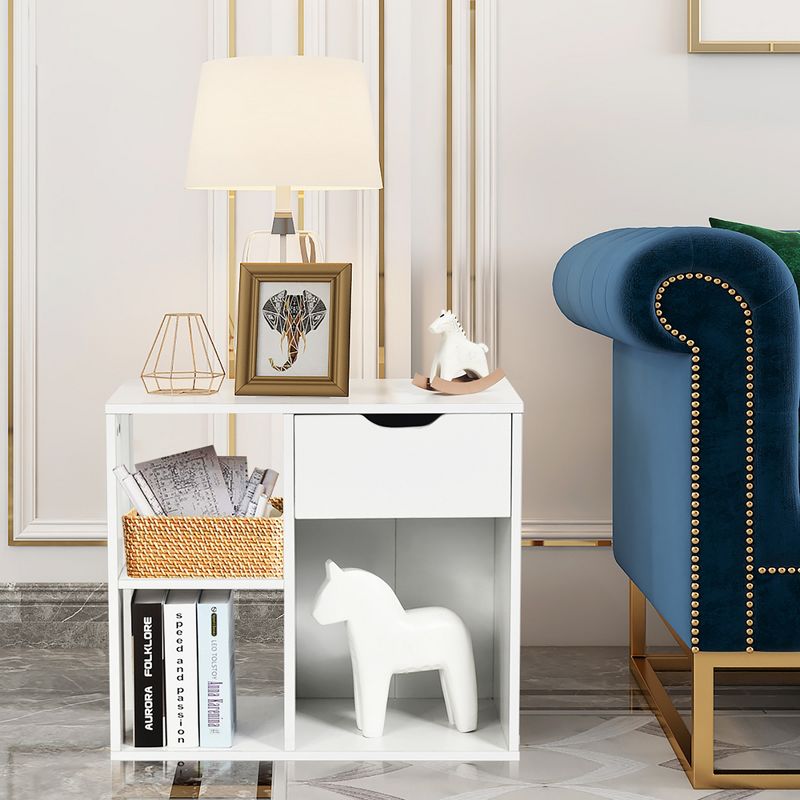Costway 3-tier Side Table W/Storage Shelf&Drawer Space-saving Nightstand White, 5 of 11