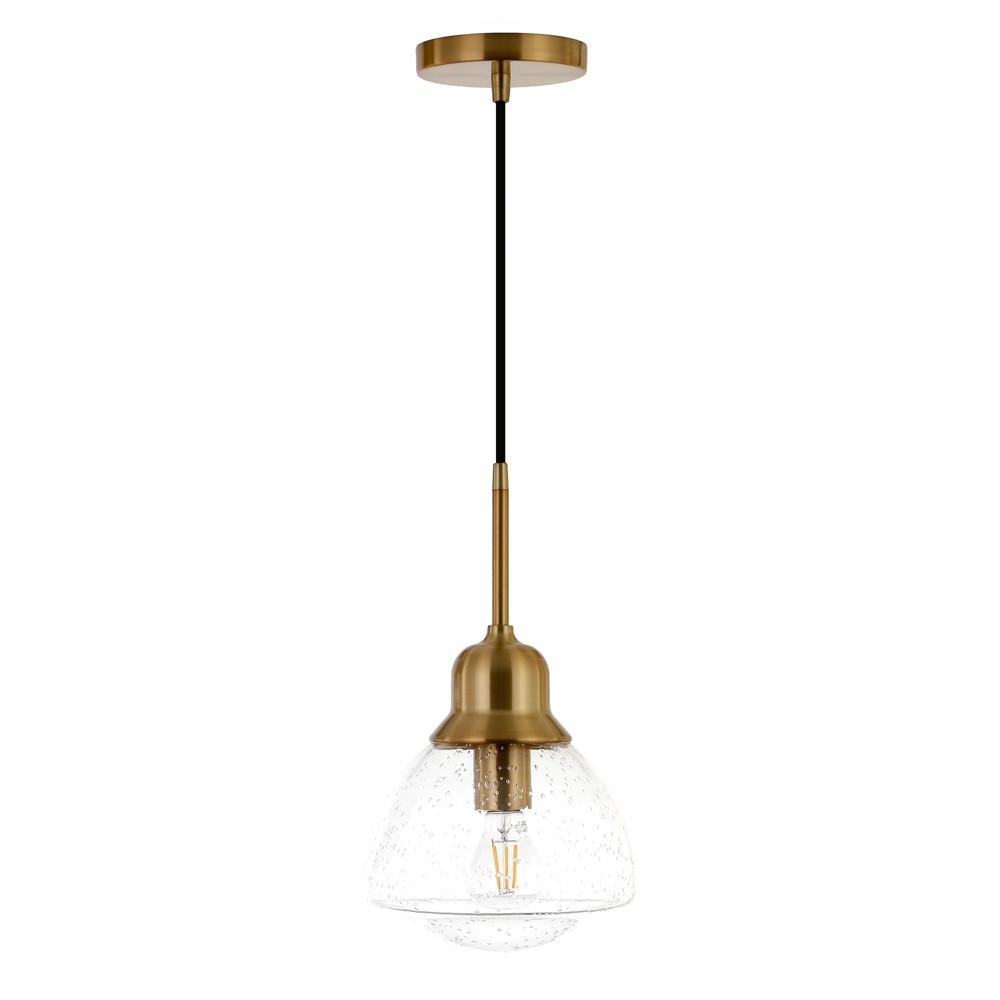 Photos - Chandelier / Lamp Hudson and Canal 8.12" Wide Pendant with Glass Shade Brass: UL Listed, Adjustable Height, E26 Socket