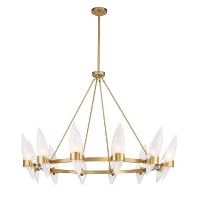 Warm Brass 12-Light Chandelier with Handmade Strie Glass Shades