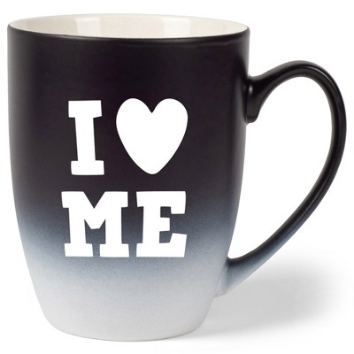 Elanze Designs I Heart Me Two Toned Ombre Matte Black and White 12 ounce Ceramic Stoneware Coffee Cup Mug