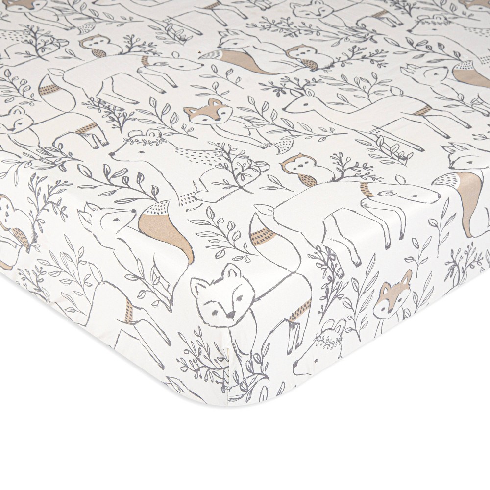 Photos - Bed Linen Crane Baby Cotton Sateen Fitted Crib Sheet - Ezra Woodland