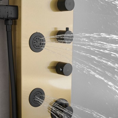 Gold and Black Stainless Steel 5-Jet Rainfall Shower Panel System