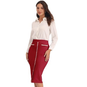 INSPIRE CHIC Women's High Waist Business Work Tweed Trim Button Decor Bodycon Skirts - 1 of 4