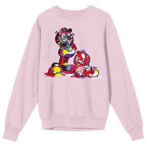 Garfield Paint-Stained Cat Crew Neck Long Sleeve Cradle Pink Adult Sweatshirt - 1 of 2