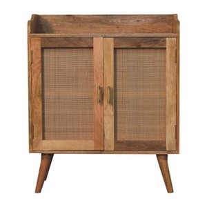 HomeRoots 35" Brown Distressed Solid Wood Inlaid Rattan Accent Cabinet With Two Doors - 1 of 4
