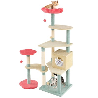 Tangkula Flower Cat Tree w/Cosy Condo Sisal Scratching Posts Padded Flower-shaped Perch