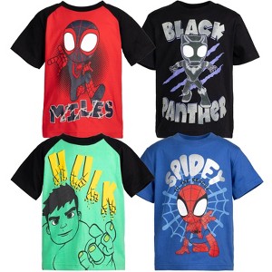 Marvel Avengers Spidey and His Amazing Friends Hulk Iron Man Spider-Man Miles Morales 4 Pack T-Shirts Little Kid to Little Kid - 1 of 4
