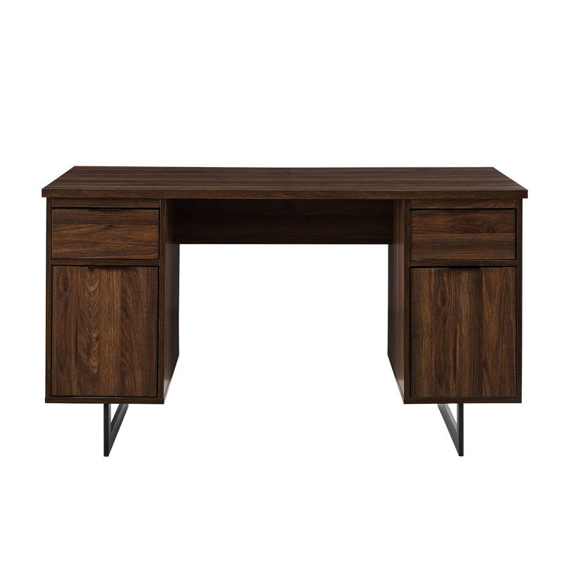 DuPonte Modern Double Sided Pedestal Executive Desk Dark Walnut - Saracina Home, 1 of 7