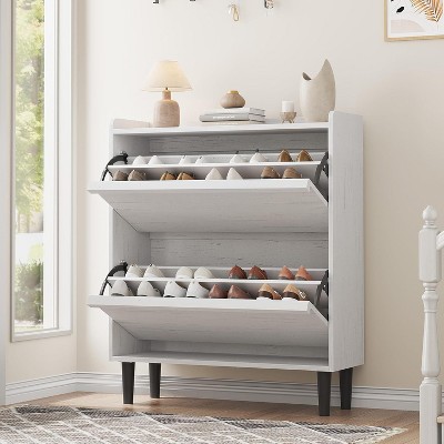 Shoe Cabinet with 3 Flip Drawers, Modern Shoe Storage for Entryway, Wooden Shoe Organizer Cabinet with Adjustable Shelf, Hidden Shoe Rack