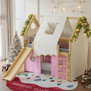 TUYOHW Twin/Full Kids House Loft Bed with Slide & Tent,Creative Playhouse Loft Frame with Ladders,Lights for Boys & Girls,No Box Spring Needed - 1 of 4