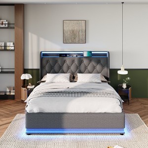 Sapphtopaz Twin Size Bed Frame Upholstered Bed Hydraulic Storage Bed with USB Bedroom Furniture, Easy Assembly, No Box Spring Needed - 1 of 4