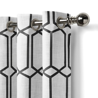 Kaiden Black Geometric Room Darkening Linen Blend Curtains