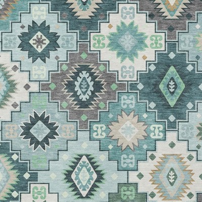 HomeRoots 9' X 12' Teal Blue Beige And Ivory Southwestern Washable Indoor Outdoor Area Rug