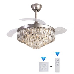 Duclsaty 42" Chandelier，Retractable Ceiling Fan, Silver, Remote, 6 Speeds, 3 Color Lights, for Bedroom/Living - 1 of 4