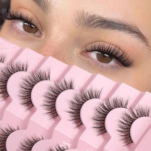 Natural Lashes Wispy Lashes Natural Look False Eyelashes Natural Flared Eyelashes False Eye 7 Pairs - 1 of 4