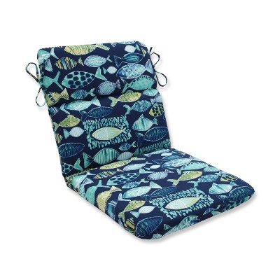 Hooked Lagoon Rounded Corners Outdoor Chair Cushion Blue - Pillow Perfect