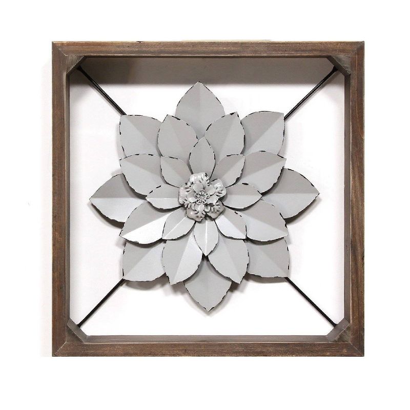 Framed Metal Flower Wall Sign Gray - Stratton Home Decor, 1 of 8