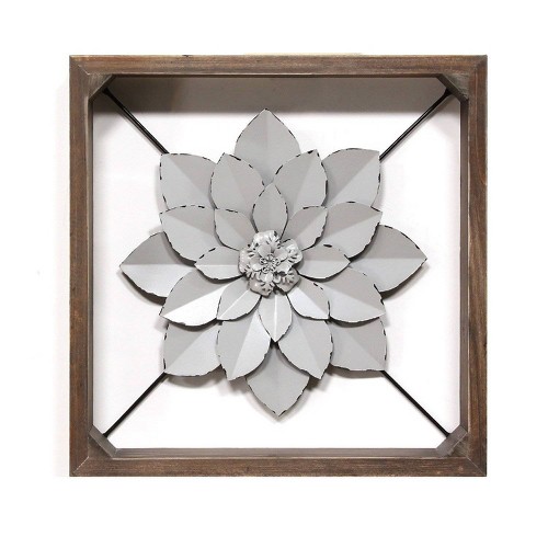 Framed Metal Flower Wall Sign Gray - Stratton Home Decor