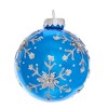 Kurt Adler 80MM Blue and Silver Glitter Snowflake Glass Ball Ornaments, 6 Piece Box - 2 of 4
