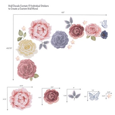 Large Botanical Pink and Purple Flower Wall Decals for Kids