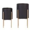 Sagebrook Home 14" Wide 2pc Scales Planter Pot on Metal Stand Black/Gold: Honeycomb Design, No Drainage Holes - 2 of 4