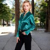 Anna-Kaci Women's Satin Button-Up Shirt with Collar and Flared Cuffs - 3 of 4