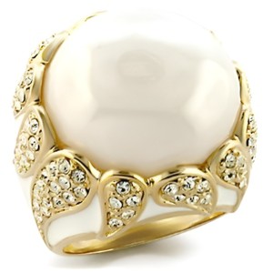 Slickblue Stylish Gold Brass Ring with Milky White CZ - Classic Single-Tone Design, Women's Jewelry, Size 6-8 - 1 of 3