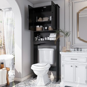 APRILSOUL 23.62 in. W Wooden Over The Toilet Storage Cabinet Spacesaver Organizer Bathroom Tower Rack - 1 of 4