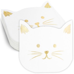 Blue Panda 50-Pack Cat Party Napkins, White Kitten Disposable Paper Napkins for Themed Birthday Supplies, 6.5" - 1 of 4