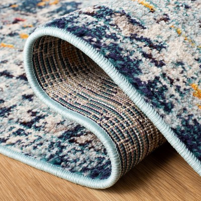 Madison Dark Blue and Ivory Synthetic Runner Rug
