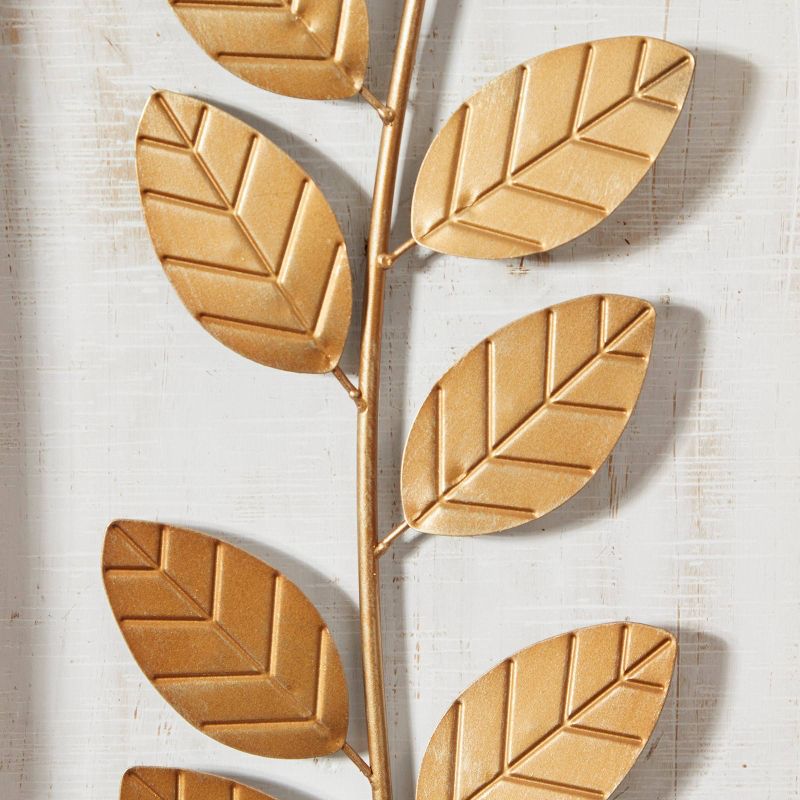 Metal Leaf Framed 3D Wall Decor with Distressed Wood Backing Set of 3 Gold - Olivia &#38; May, 6 of 26