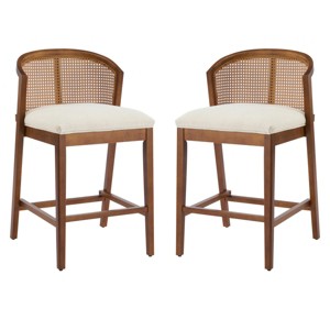 Armless Indoor Wooden Counter Stools Set of 2,Modern Fabric Upholstered Counter Height Bar Stool,Curved Rattan Back Boho Bar Chair-Coolbibila - 1 of 4