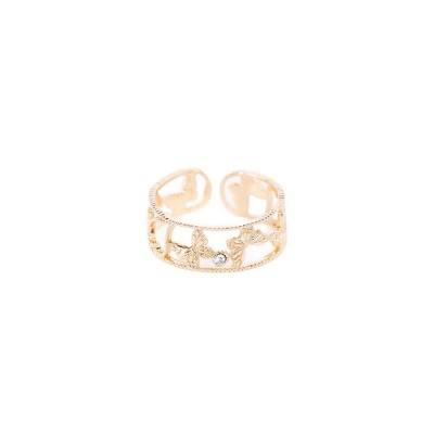 Slickblue Gold Adjustable Ring, Heart & Butterfly Carving, Clear Gemstone Accent, Fashion Jewelry, 0.7"