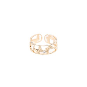 Slickblue Gold Adjustable Ring, Heart & Butterfly Carving, Clear Gemstone Accent, Fashion Jewelry, 0.7" - 1 of 4